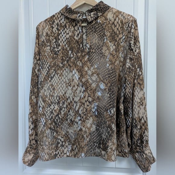 H&M Brown Snake-Print Long Sleeve Blouse - Picture 6 of 8
